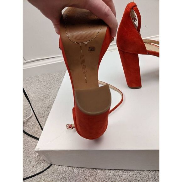 Vince Camuto Womens High Heeled Open Toe Scalloped Strap Red Sandals Size 7.5 - Picture 9 of 9